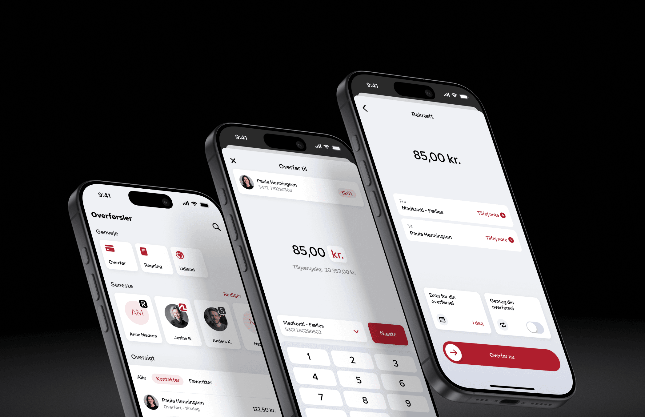 Three phones showing transfer flows in the banking concept