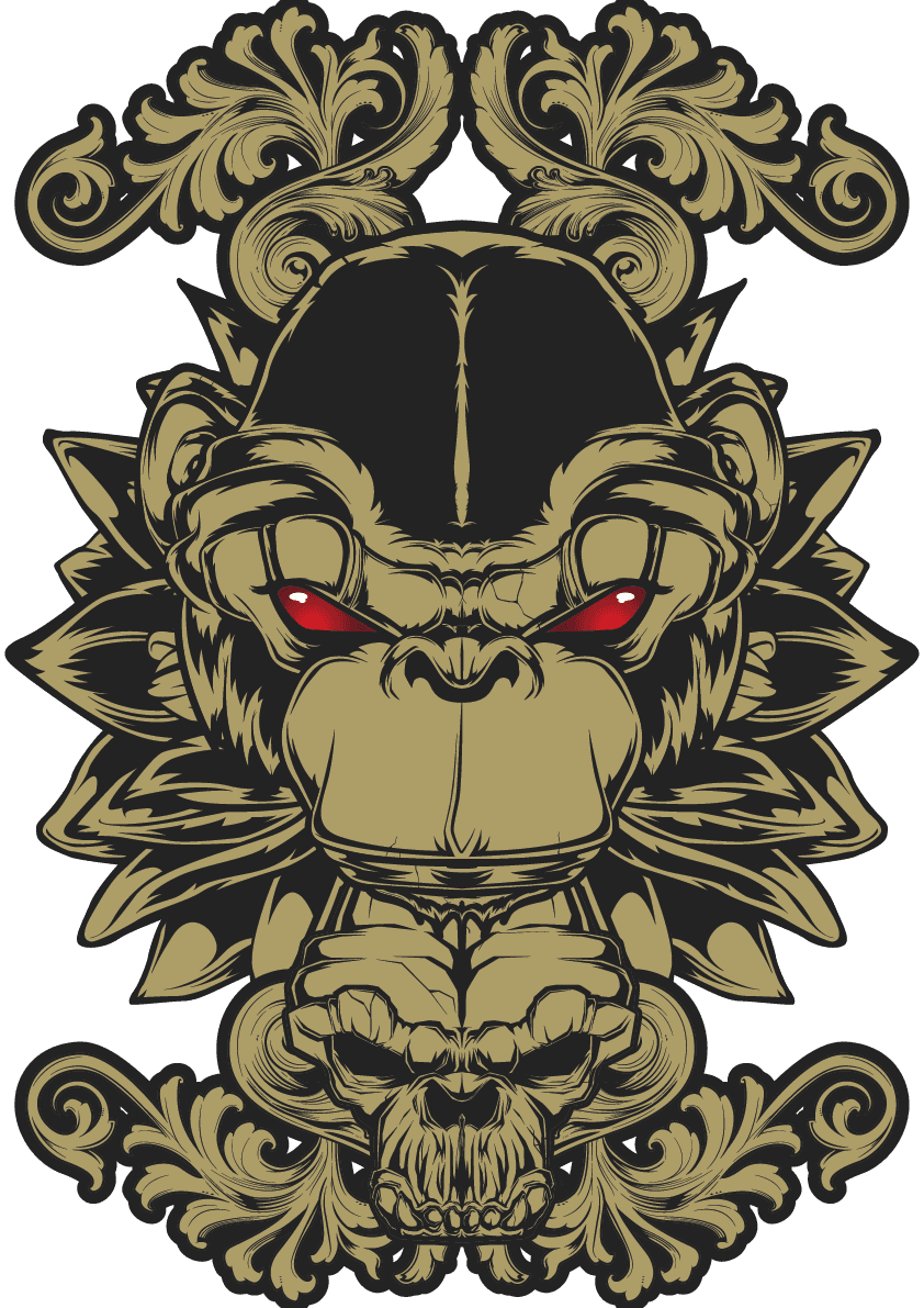 Ornamental gorilla and skull crest