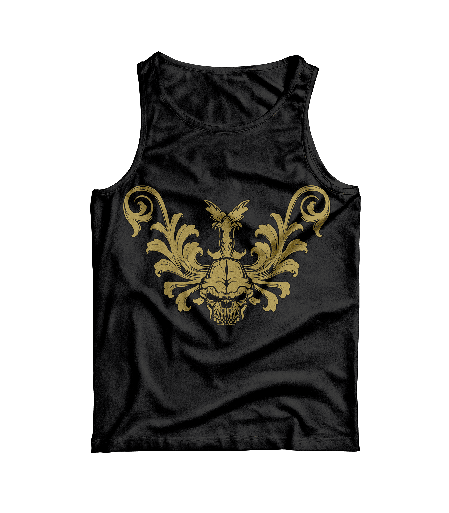 Black tank top with gold crest