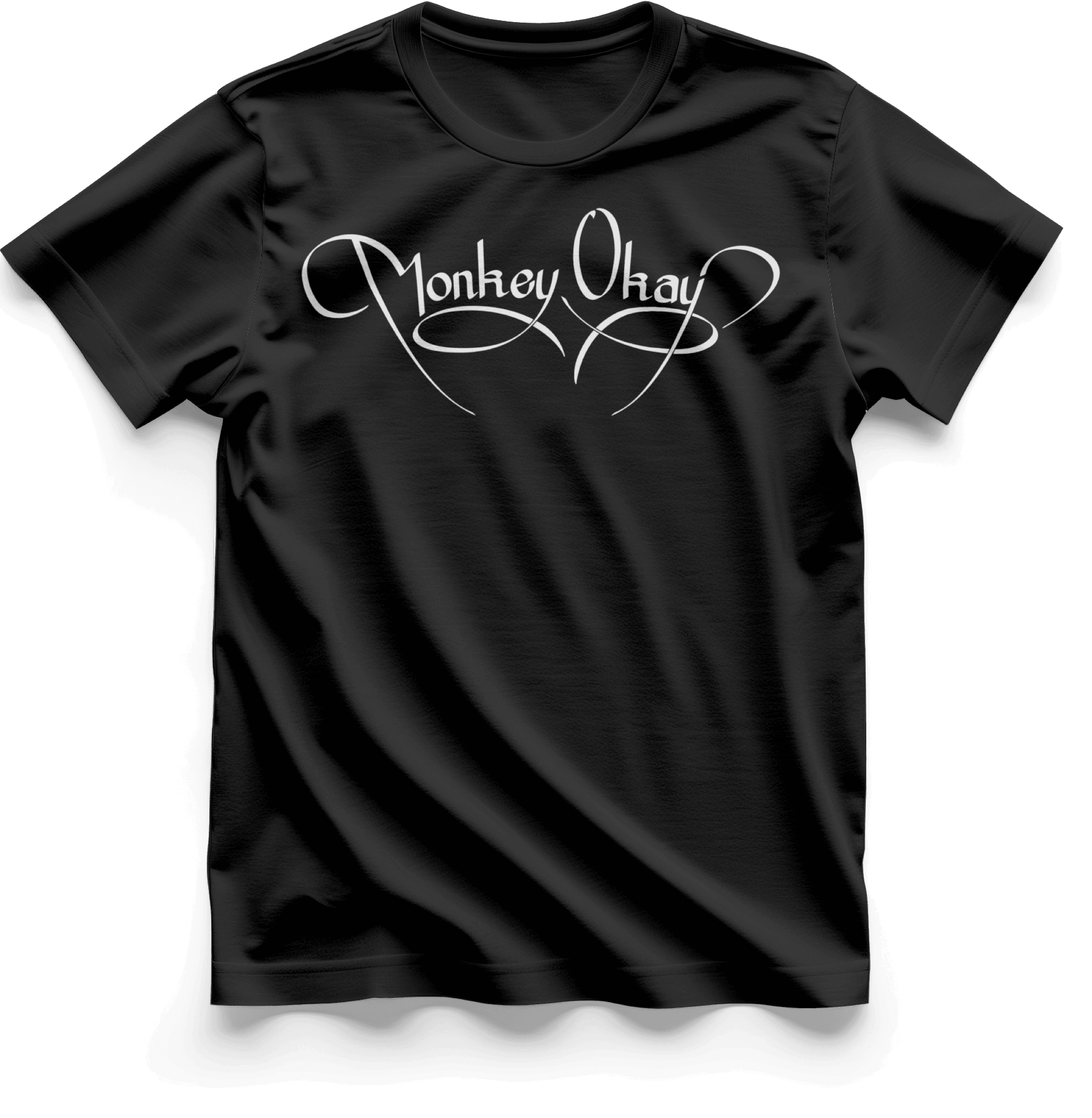 Black t-shirt with Monkey Okay script